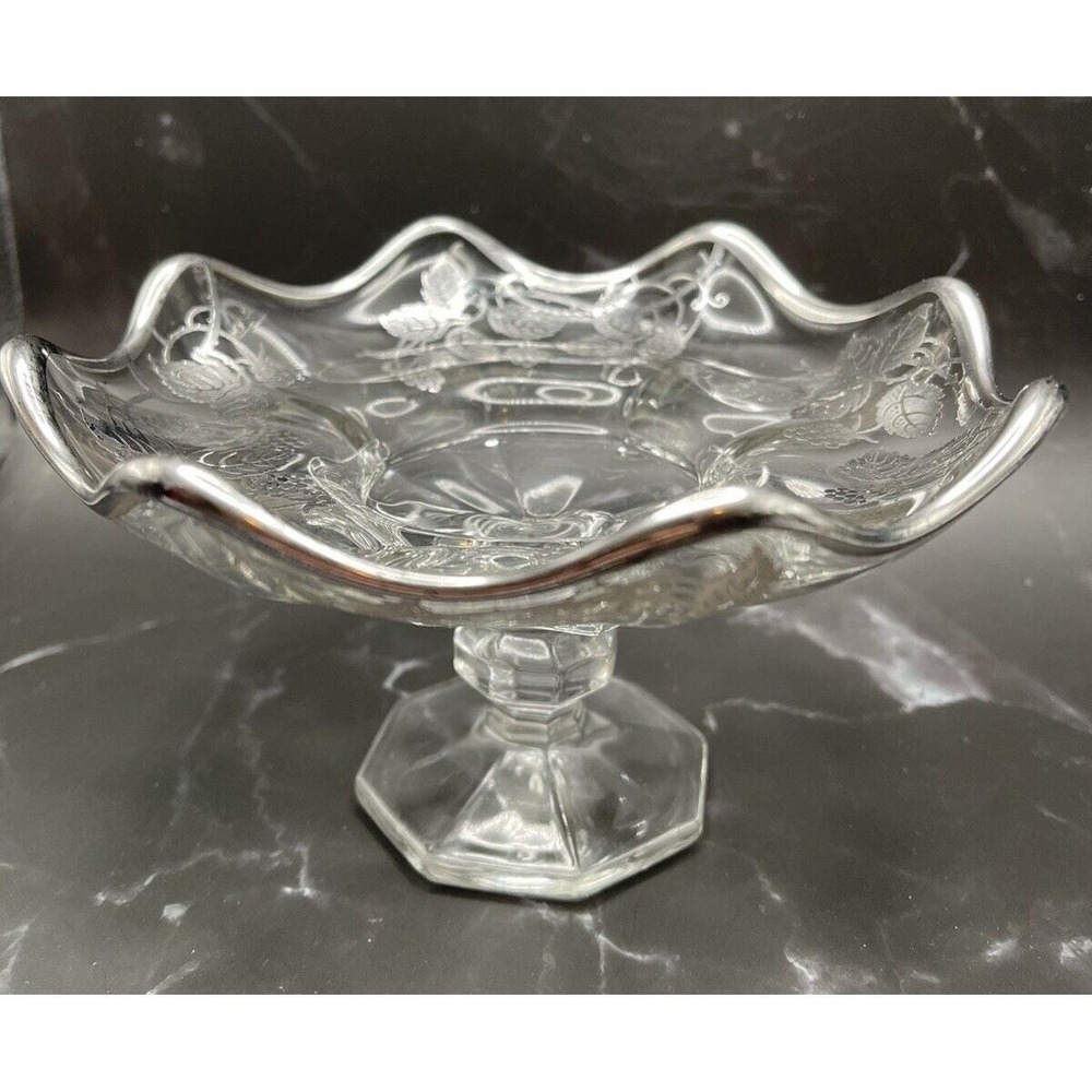 1940's Compote Bowl Glass w/Sterling Grape Design Circa 1940's VINTAGE
